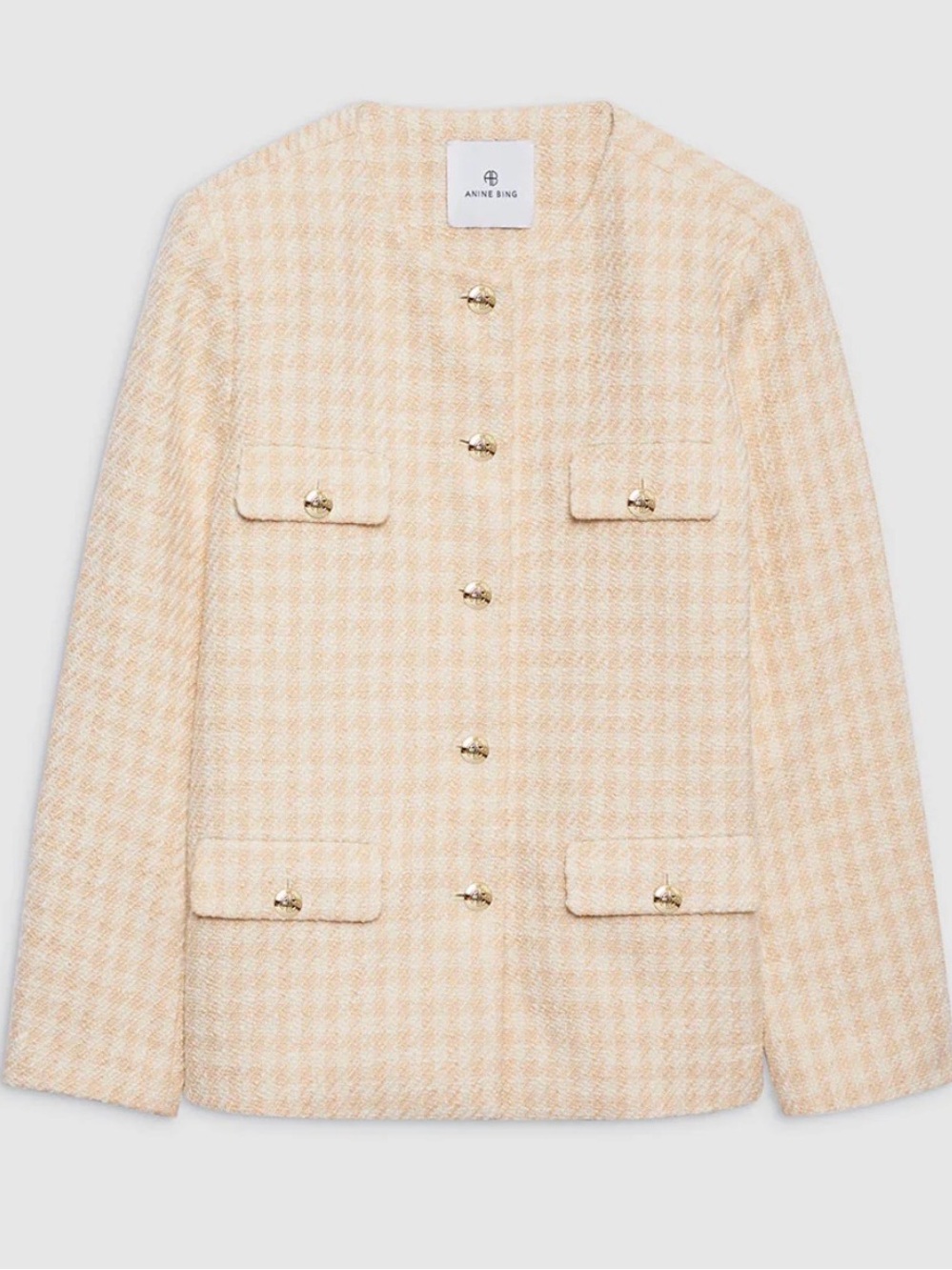 Anine Bing Janet Jacket - Cream And Peach Houndstooth